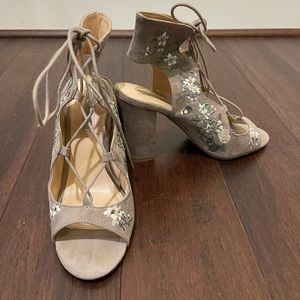 Gray heals with Floral embroidery